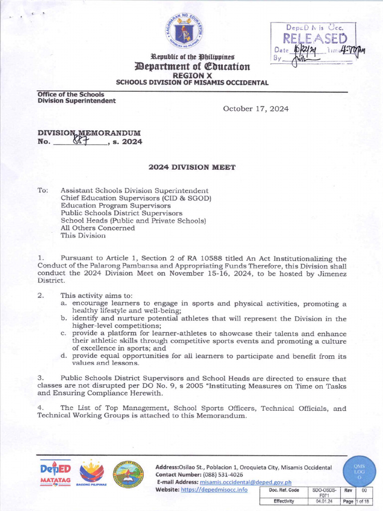 Dm. 887 S. 2024 2024 Division Meet | PDF
