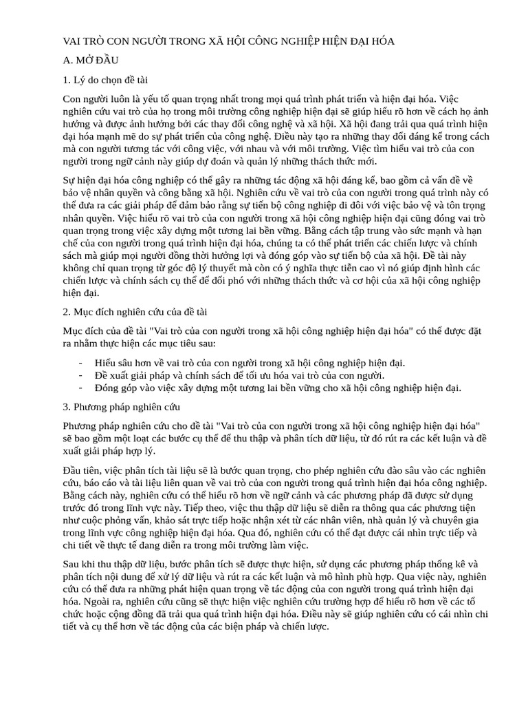 VAI TRÒ CON NGƯỜI TRONG XÃ HỘI CÔNG NGHIỆP HIỆN ĐẠI HÓA | PDF