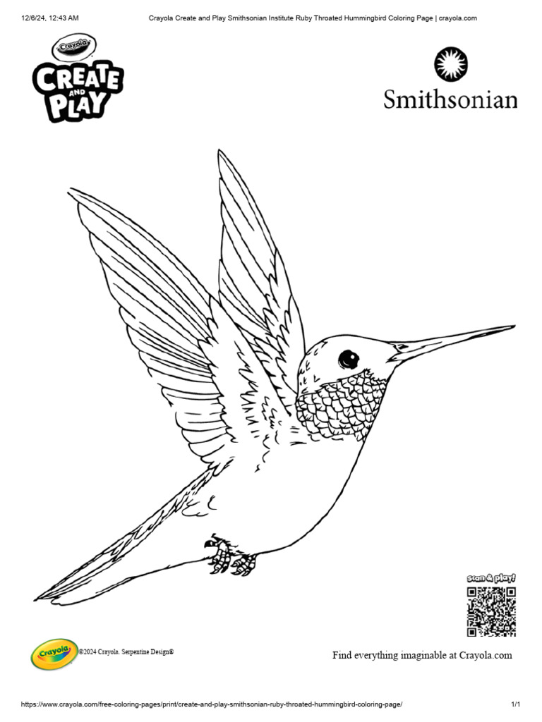 Crayola create and play smithsonian institute ruby throated hummingbird