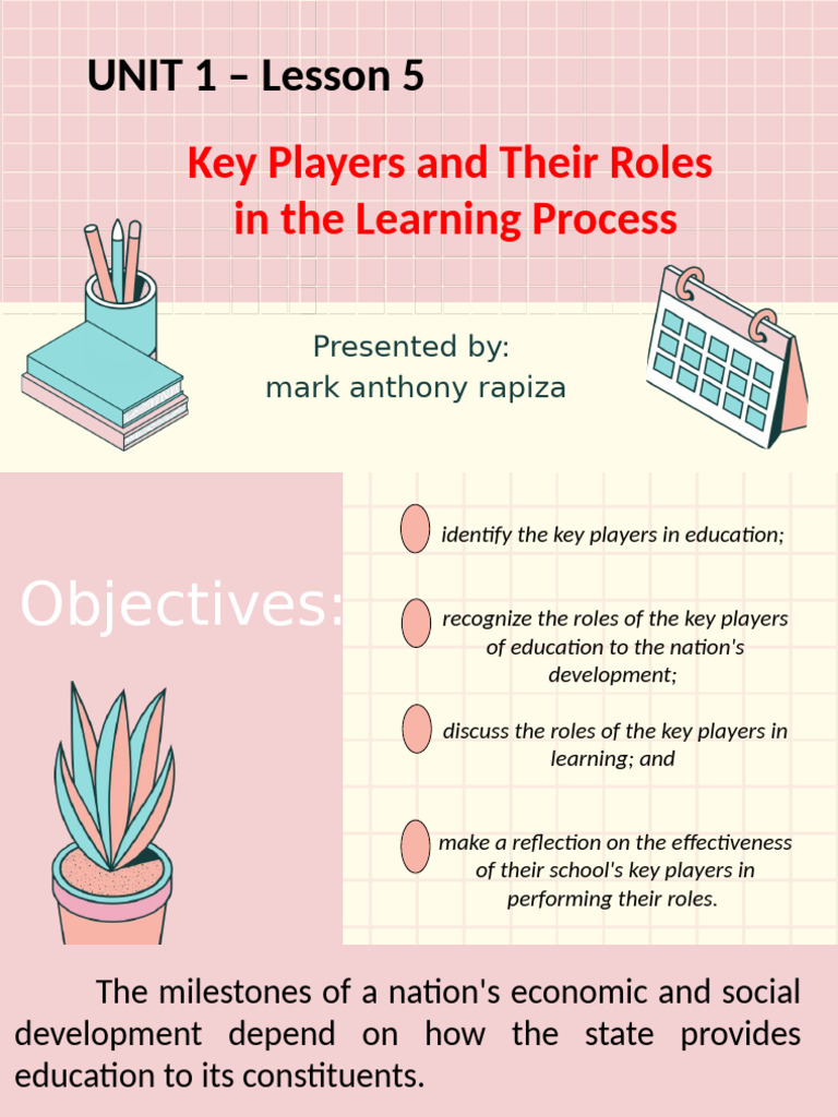 Unit 1 Module 5 Key Players and Thier Roles in The Learning Process ...