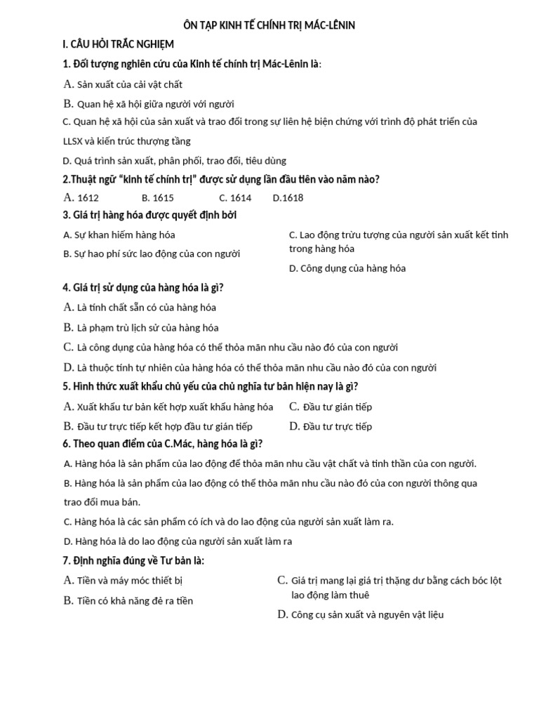 TRẮC NGHIỆM KTCT | PDF