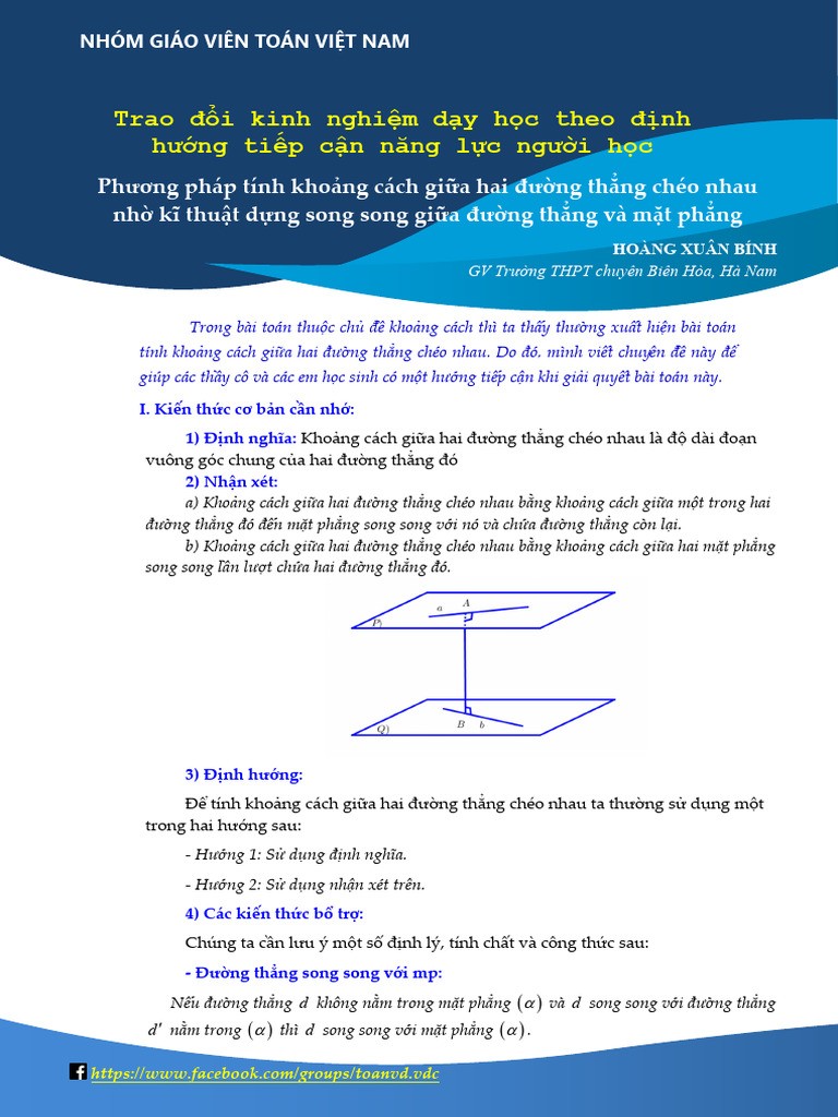 Phuong phap tinh khoang cach giua hai duong thang cheo nhau nho ki