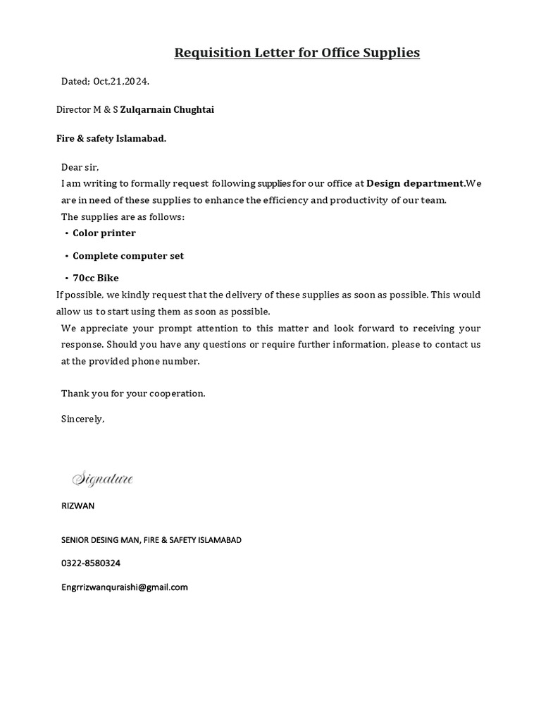 Request Letter For PC and Futher Suplies For Office | PDF