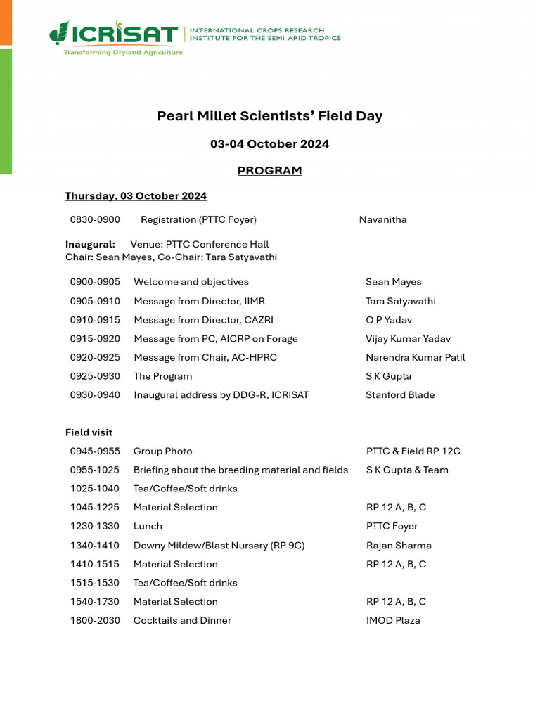 Program-Field Day 3-4 Oct24 | PDF