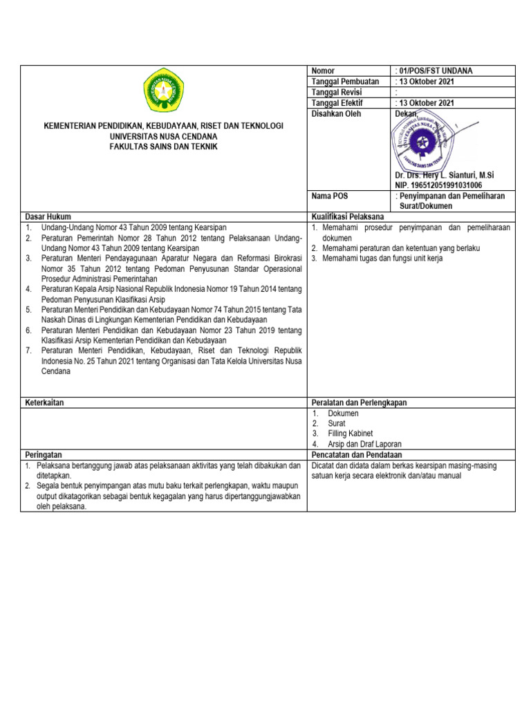 Prosedur Penyimpanan Dokumen Resmi | PDF