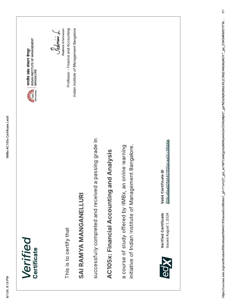 Finance Certificate Pdf