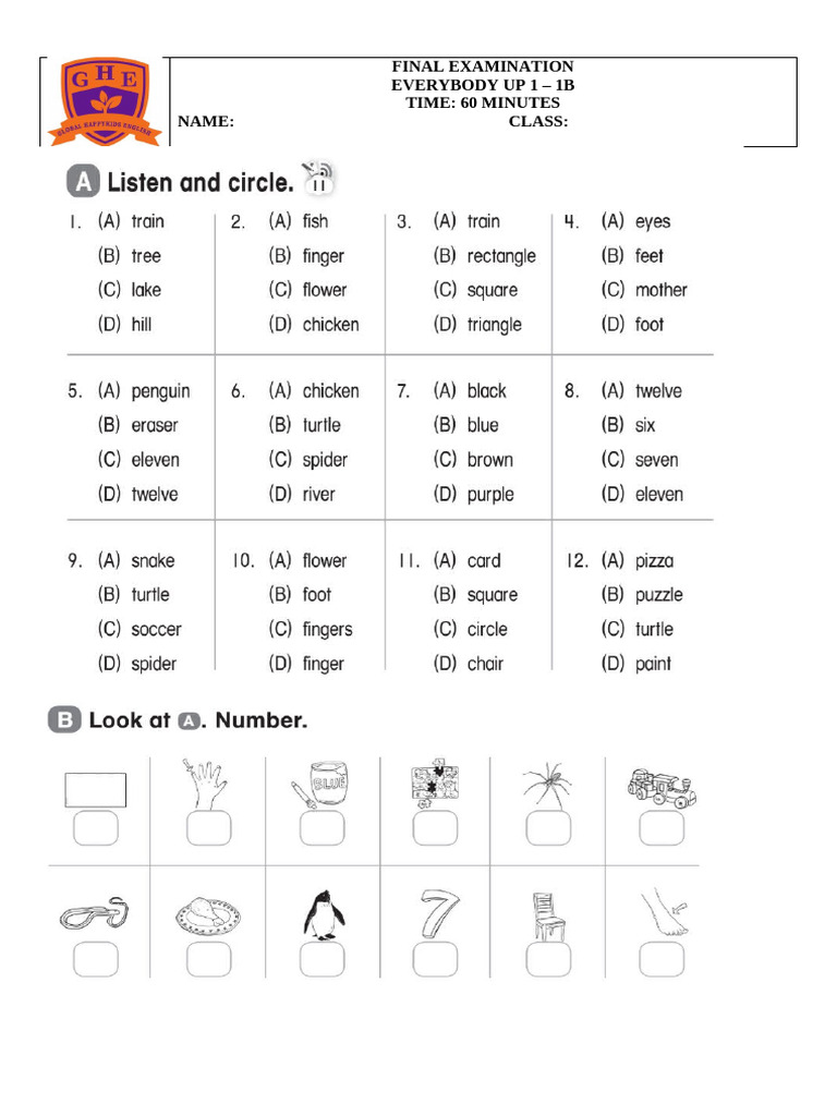 Final Exam for Everybody Up 1-1B | PDF