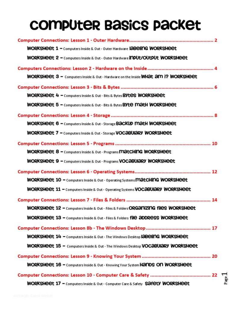 worksheet Computer Basics Worksheet computer basics packet reading data storage operating system