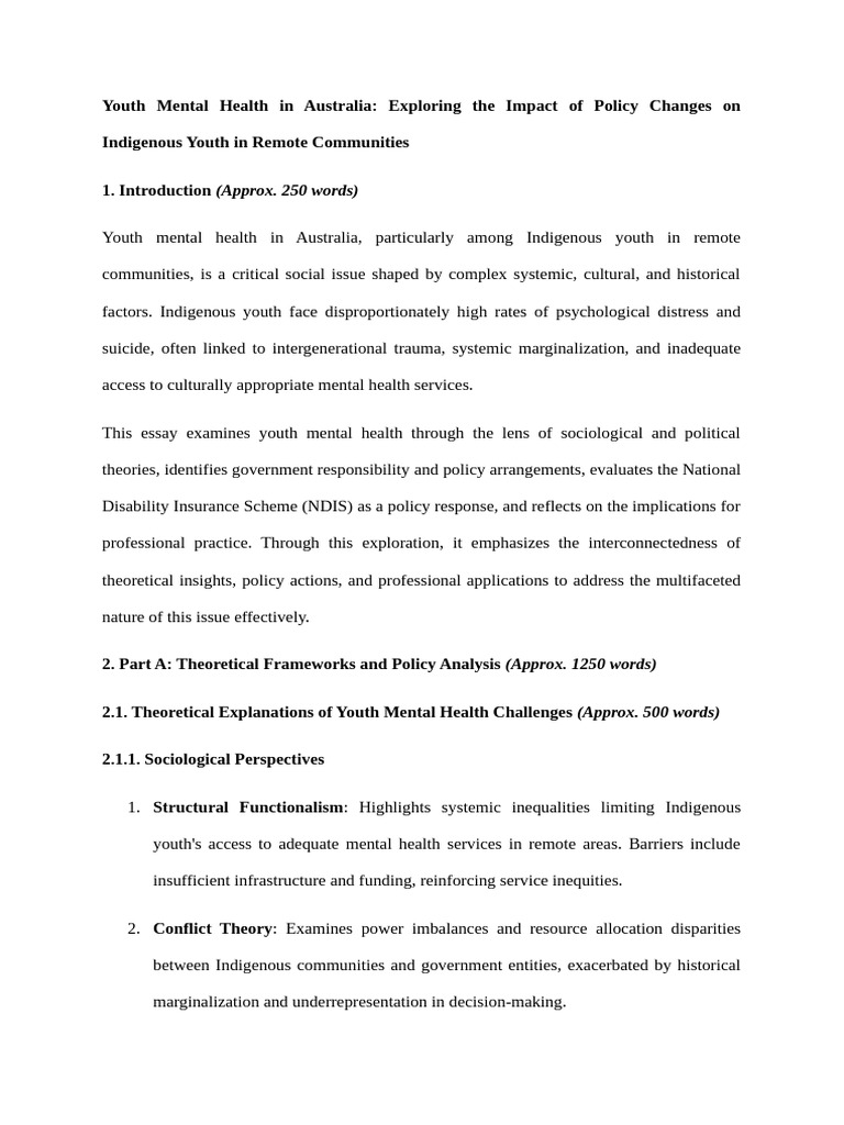 Youth Mental Health in Australia | PDF | Mental Health | Indigenous ...