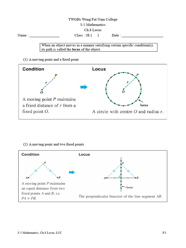 Locus in Coordinate Geometry Exercises | PDF | Circle | Perpendicular