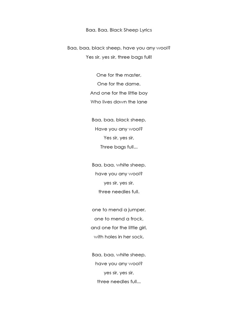 Baa, Baa, Black Sheep Lyrics | PDF