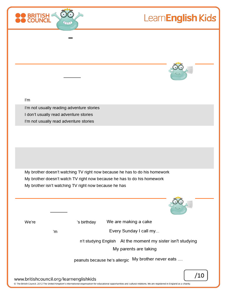 Grammar Practice Present Simple and Present Continuous 2 | PDF