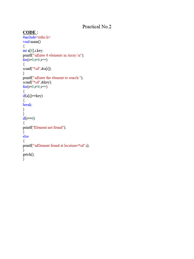 C Program for Array Element Search | PDF
