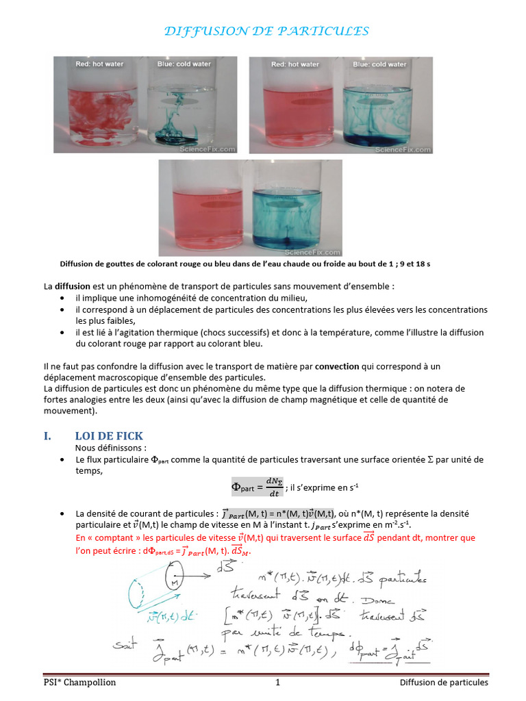 Loi de Fick et Densité Particulaire PDF La diffusion Conduction — free download