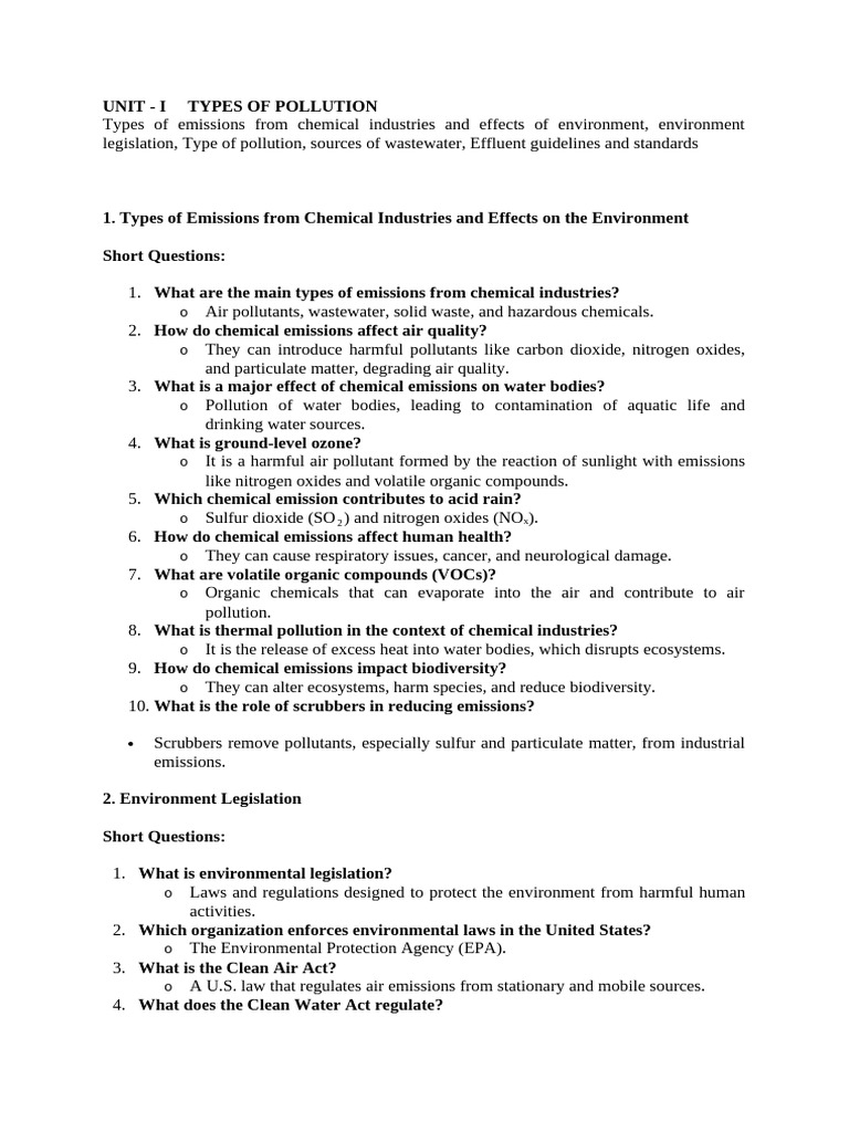 UNIT 1 short Q&A | PDF | Air Pollution | Water Pollution