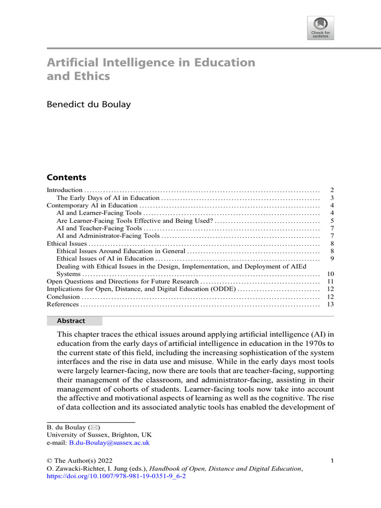 Artificial Intelligence in Education An Ethics | PDF | Artificial ...