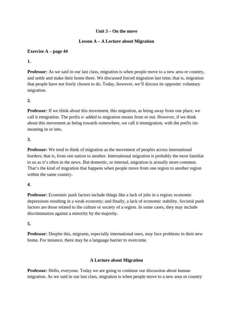 Unit 3 Transcript | PDF | Human Migration | Immigration