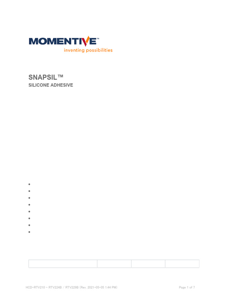 Snapsil rtv210 - rtv224b rtv229b Tds | PDF | Adhesive | Silicone