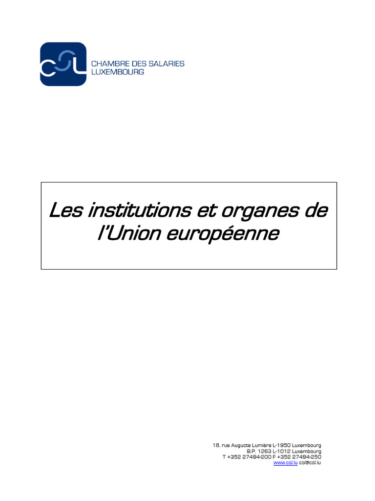 Institutions et organes de l'UE expliqués | PDF | Union européenne ...