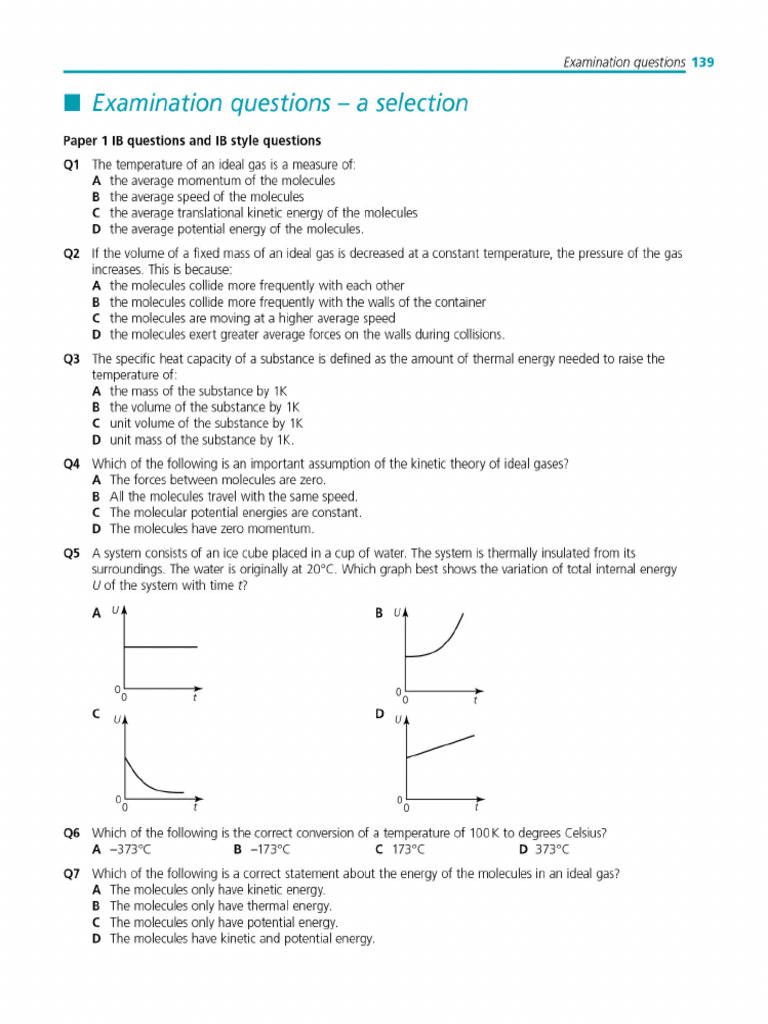 IB Physics Examination Questions on Thermal Physics | PDF | Gases ...