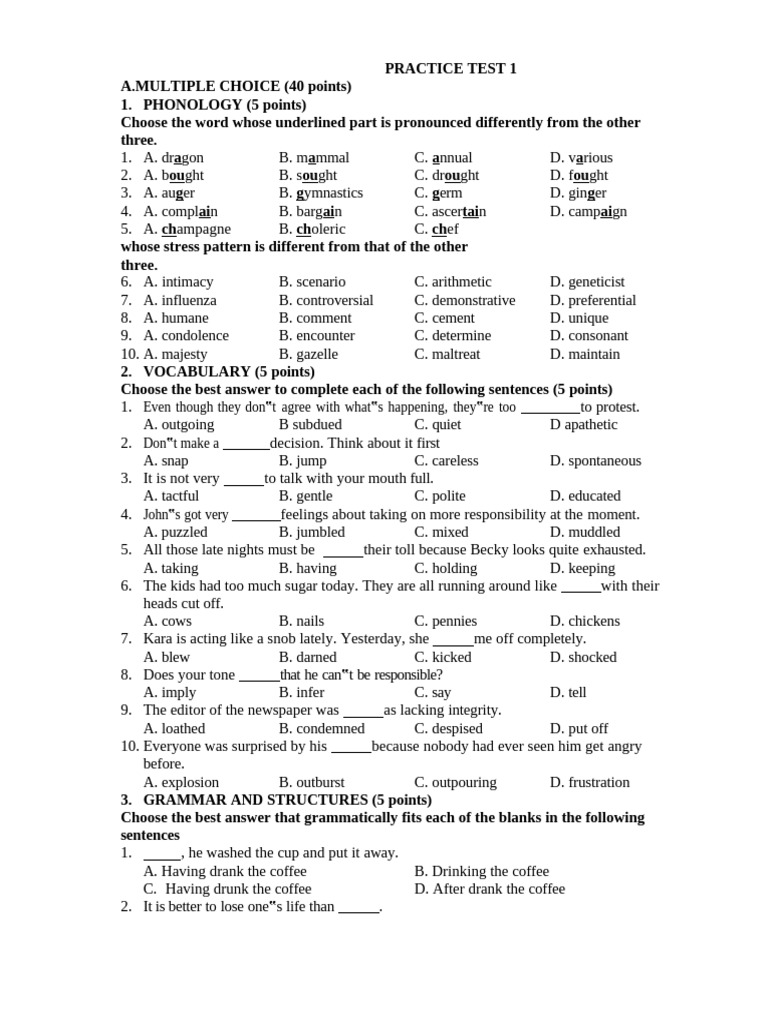 Phonology and Vocabulary Practice Test | PDF | Atmosphere Of Earth ...