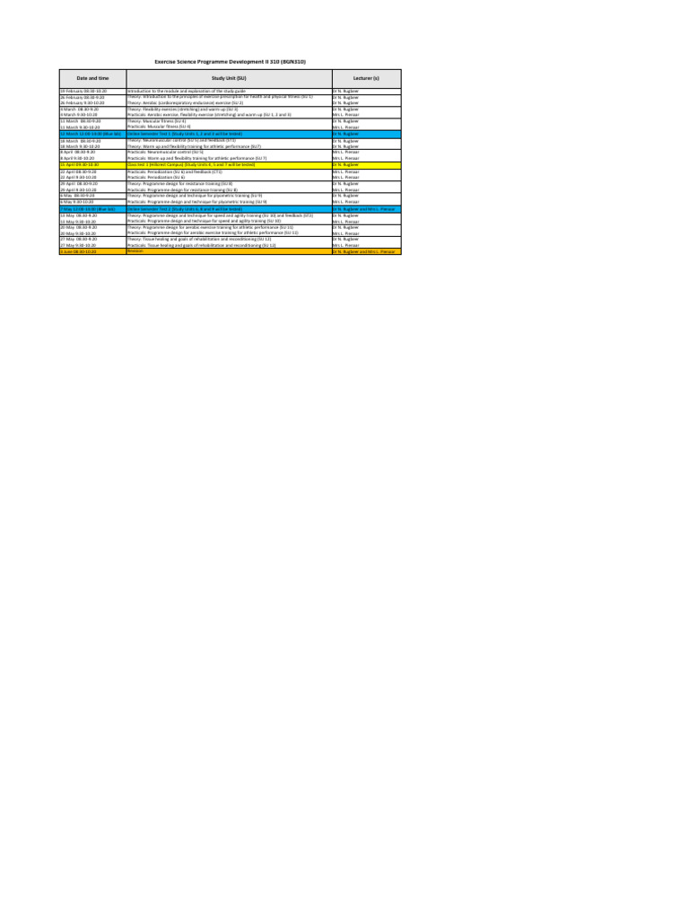 Exercise Science Course Schedule 310 | PDF | Physical Fitness ...
