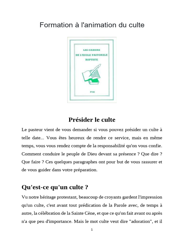 Guide pour présider un culte dominical | PDF