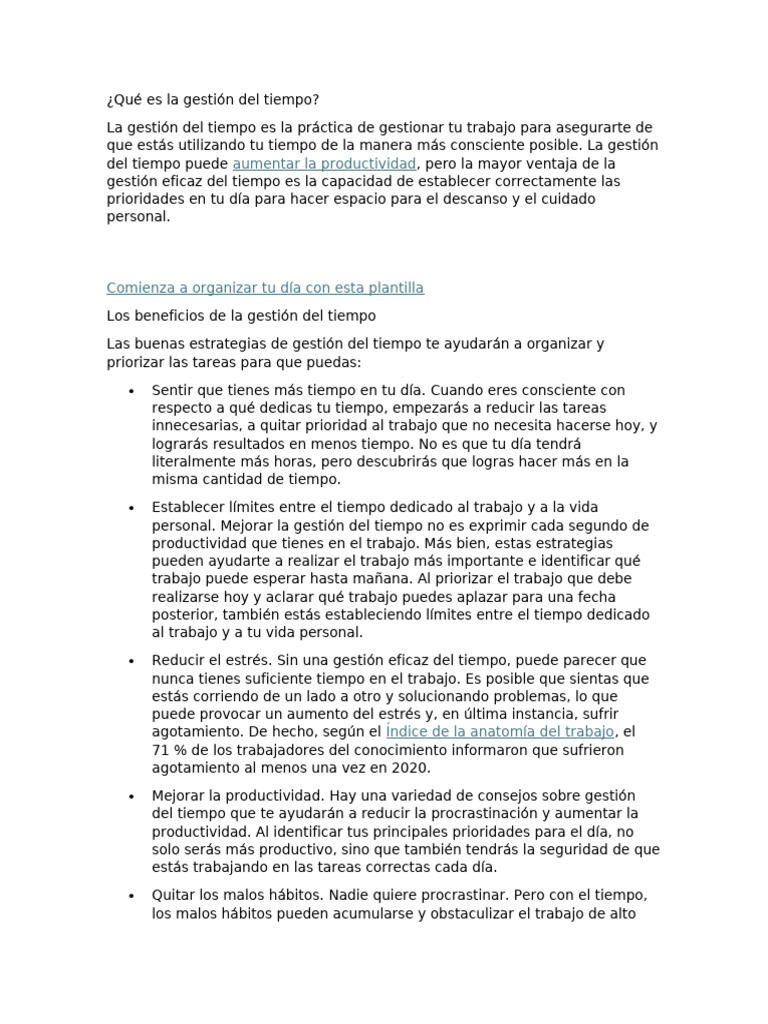 Qué Es La Gestión Del Tiempo | PDF | Gestión del tiempo | Habilidades ...