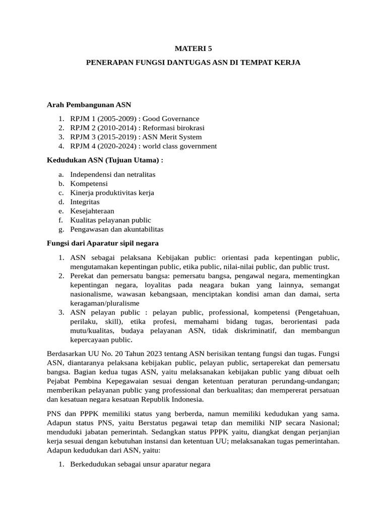 Fungsi dan Tugas ASN di Tempat Kerja | PDF