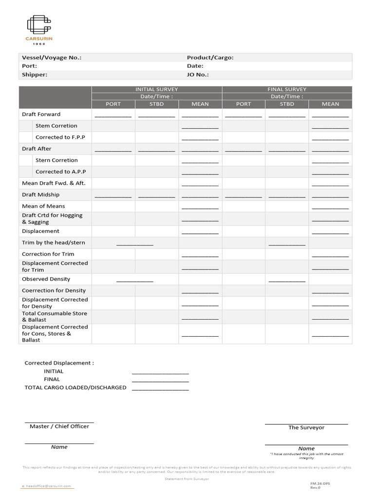 Vessel Draft Survey Report | PDF | Water Transport | Watercraft