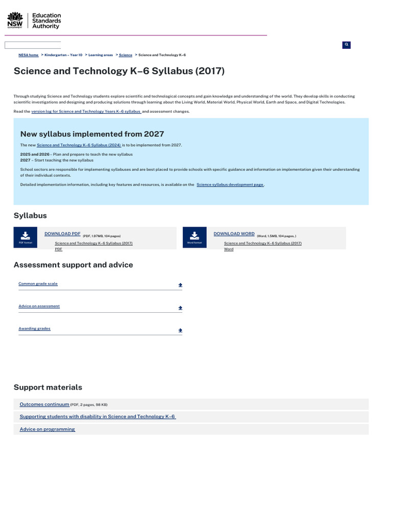 Science and Technology K 6 Syllabus 2017 NSW Education Standards | PDF ...