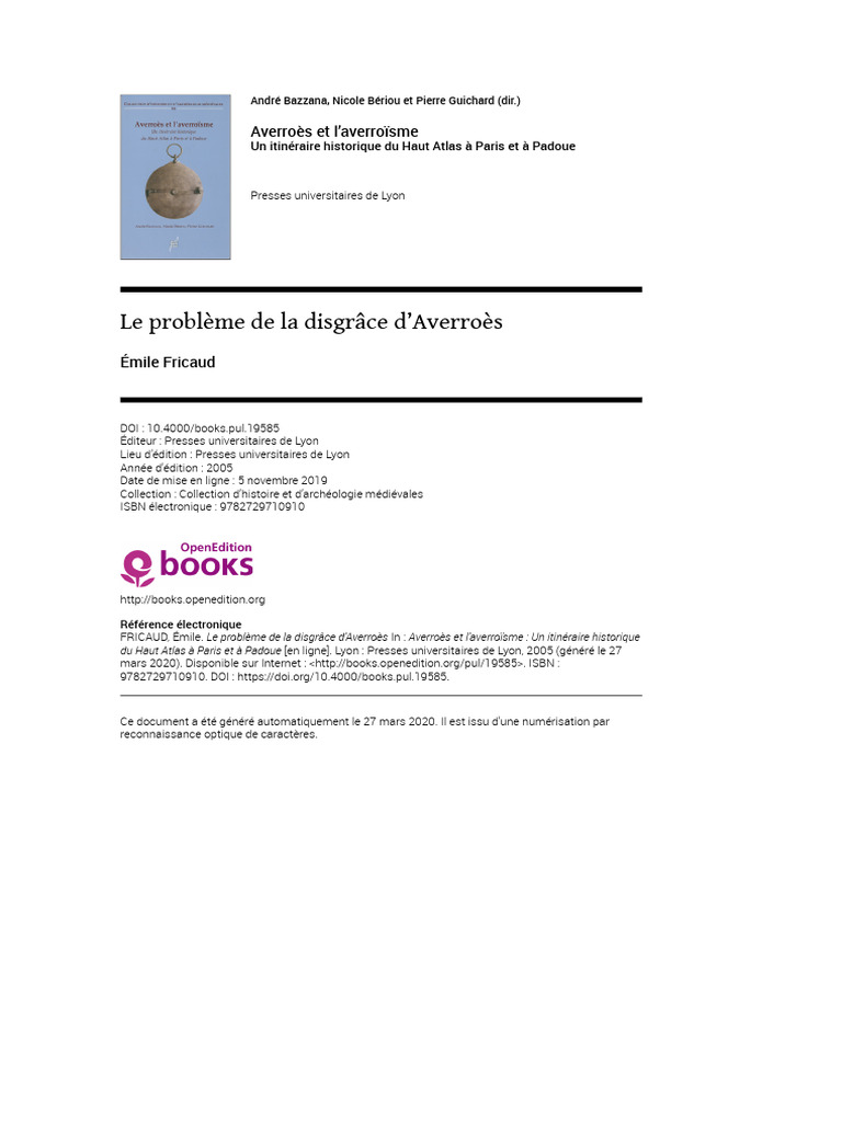 Disgrâce d'Averroès : Contexte historique | PDF | Al-Andalus ...
