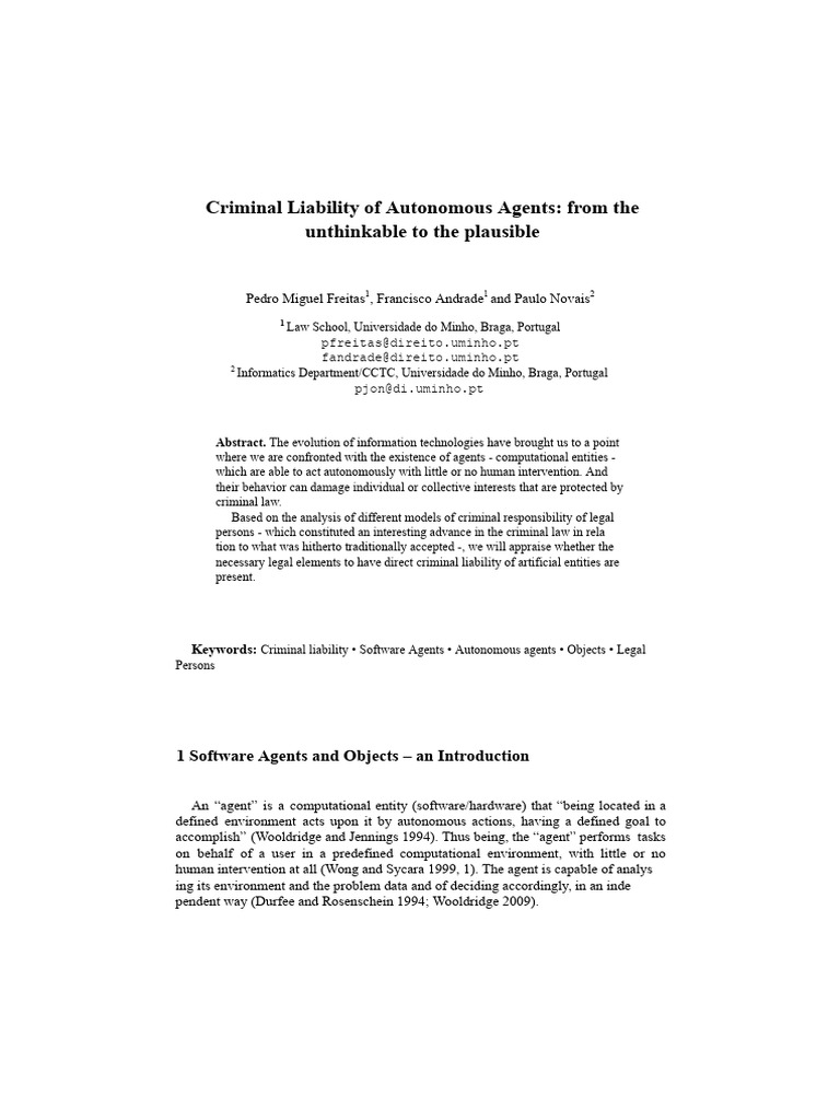 Criminal Liability of Autonomous Agents | PDF | Mens Rea | Crimes