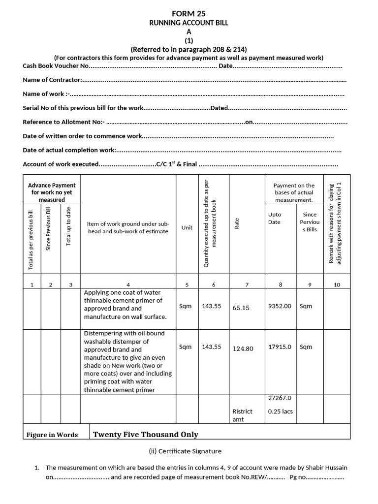 Running Account Bill for Contractors | PDF | Cheque | Payments