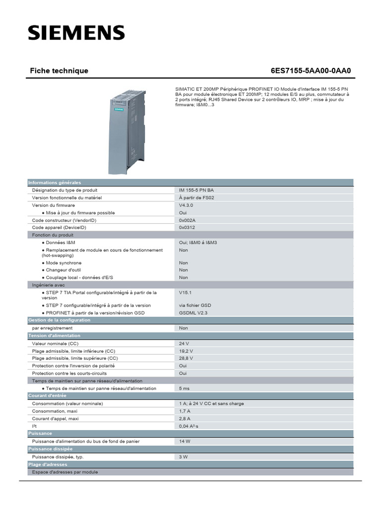Module Interface PROFINET IM 155-5 PN | PDF | Diode électroluminescente ...
