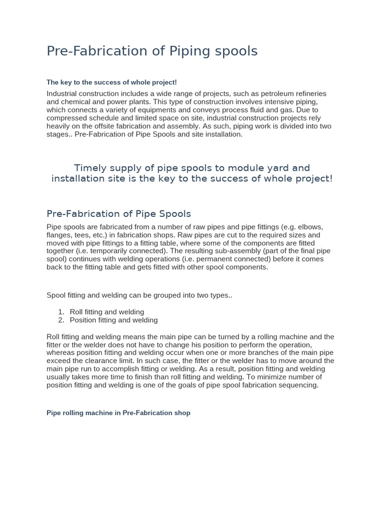 01 - Pre-Fabrication of Pipe Spools | PDF | Pipe (Fluid Conveyance ...