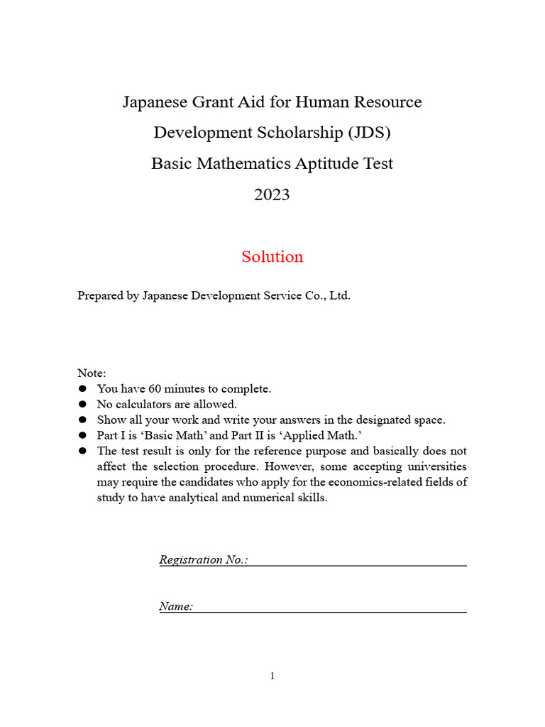 JDS 2023 Basic Math Test Solutions | PDF | Mathematics | Applied ...