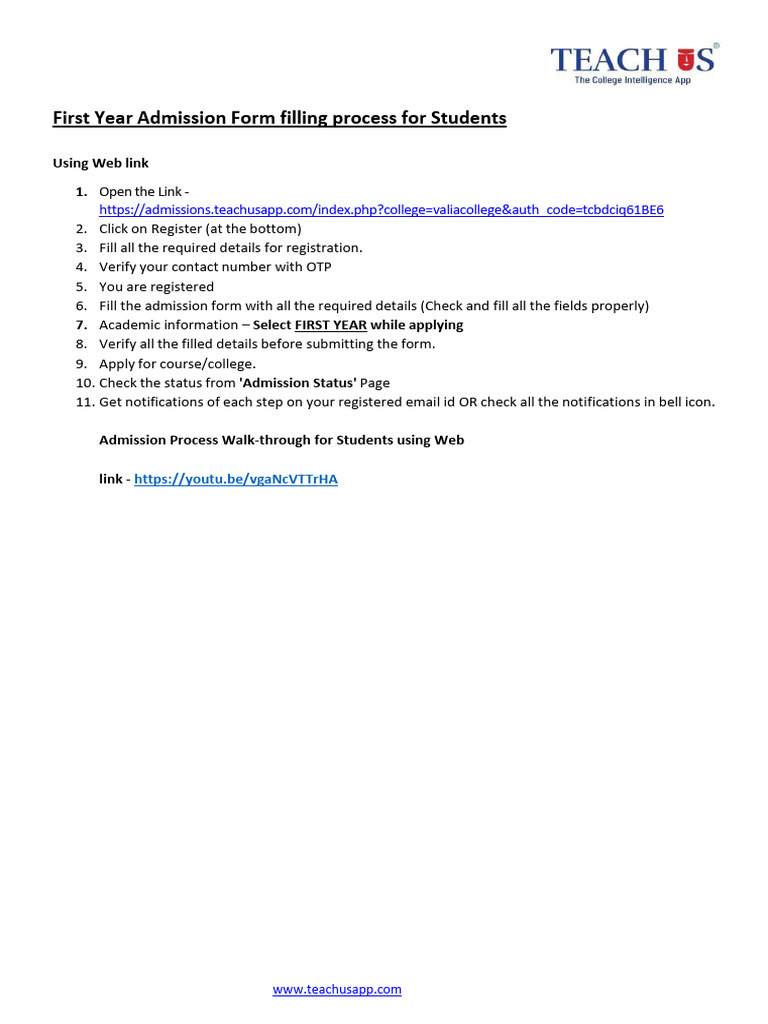 First Year Admission Link 2024 25 | PDF