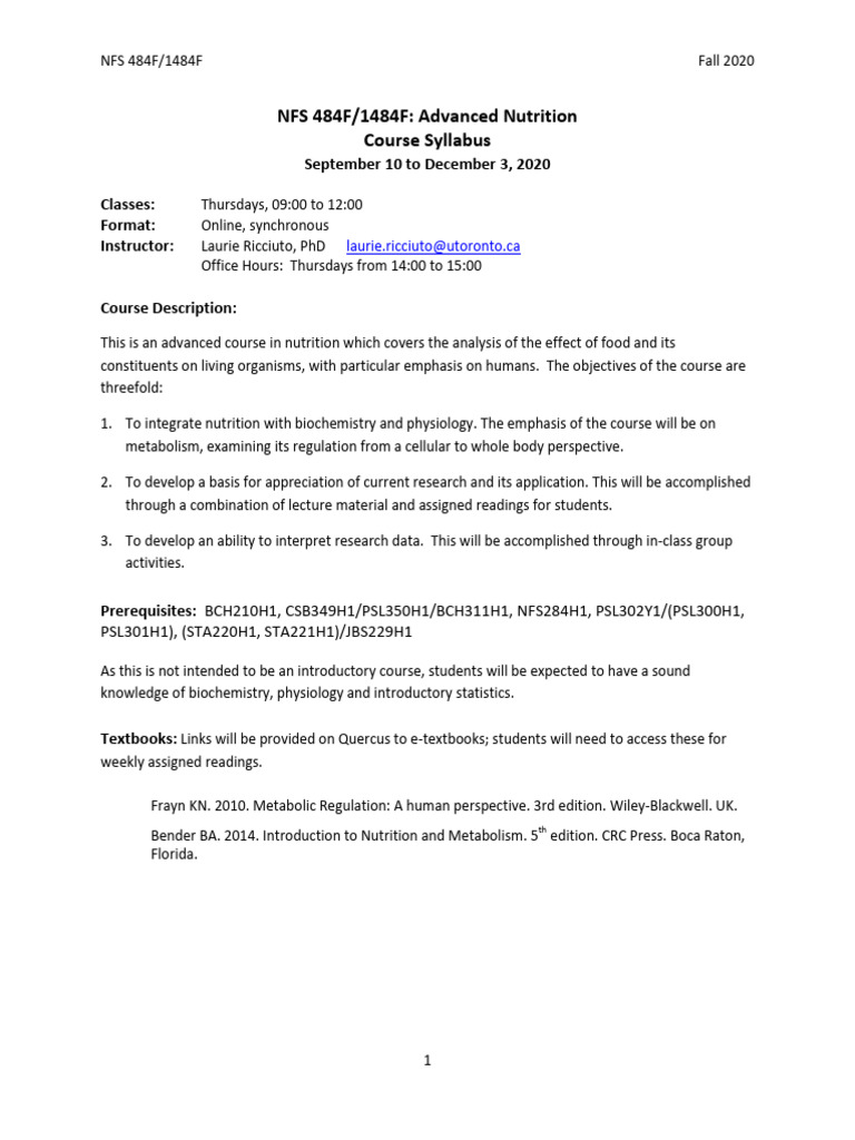 Nfs 484 and 1484 Syllabus 2020 Updated | PDF | Turnitin | Academic ...