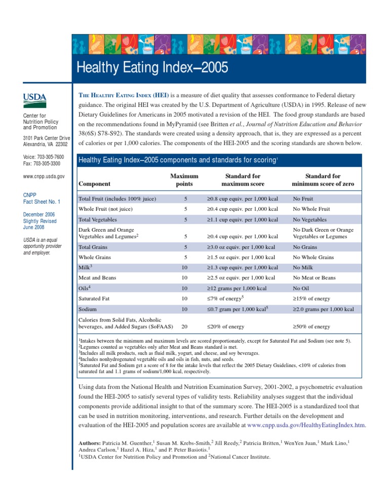 Healthy Eating Index Factsheet | Healthy Diet | Nutrition