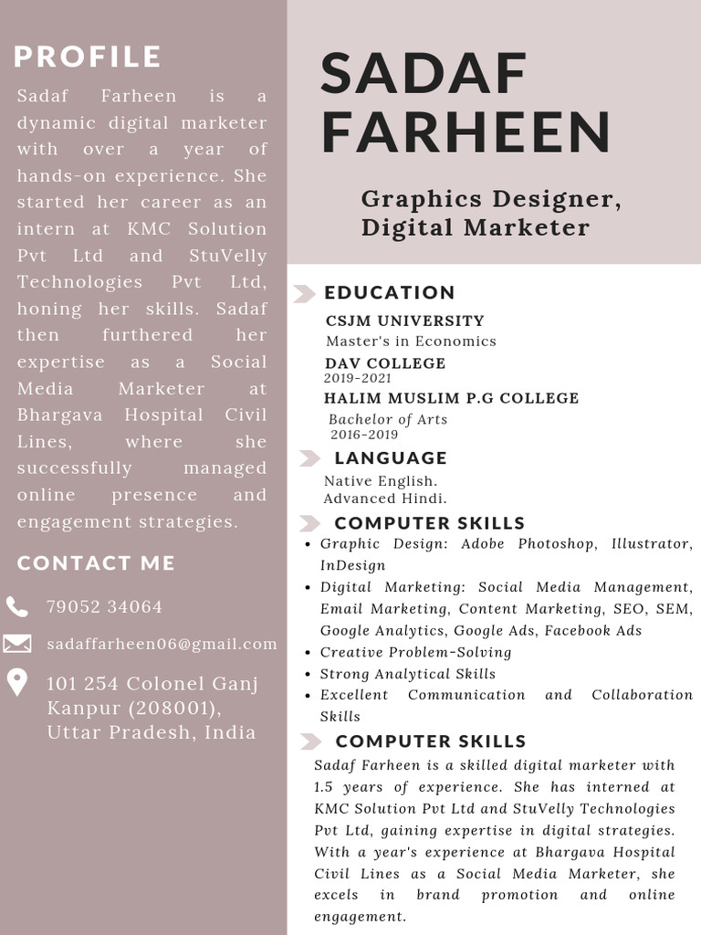 Sadaf Farheen: Digital Marketer Profile | PDF | Promotion And Marketing ...