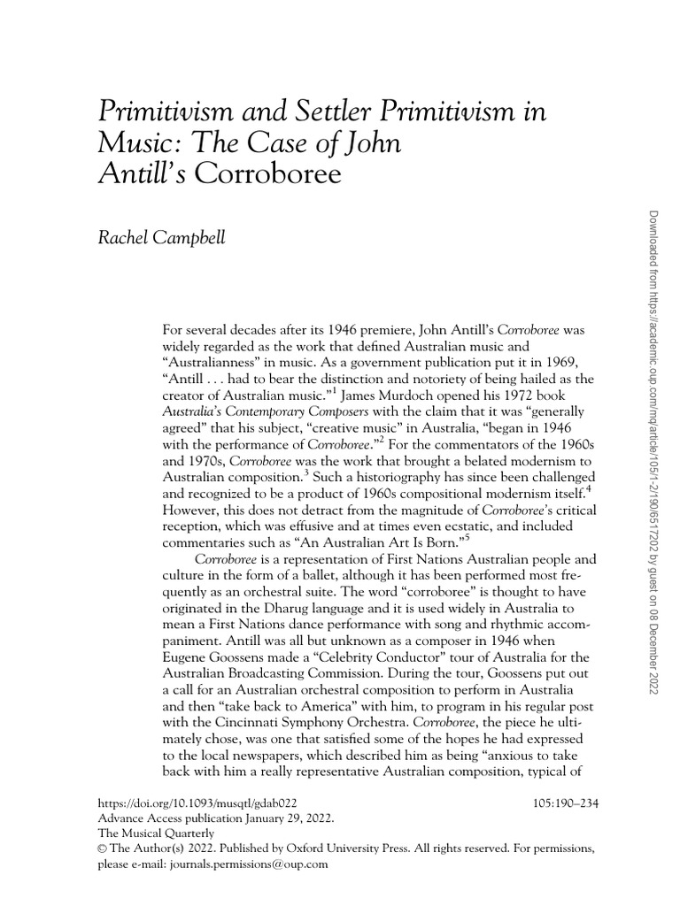 Rachel Chambel Primitivism and Settler Primitivism in Music - The Case ...