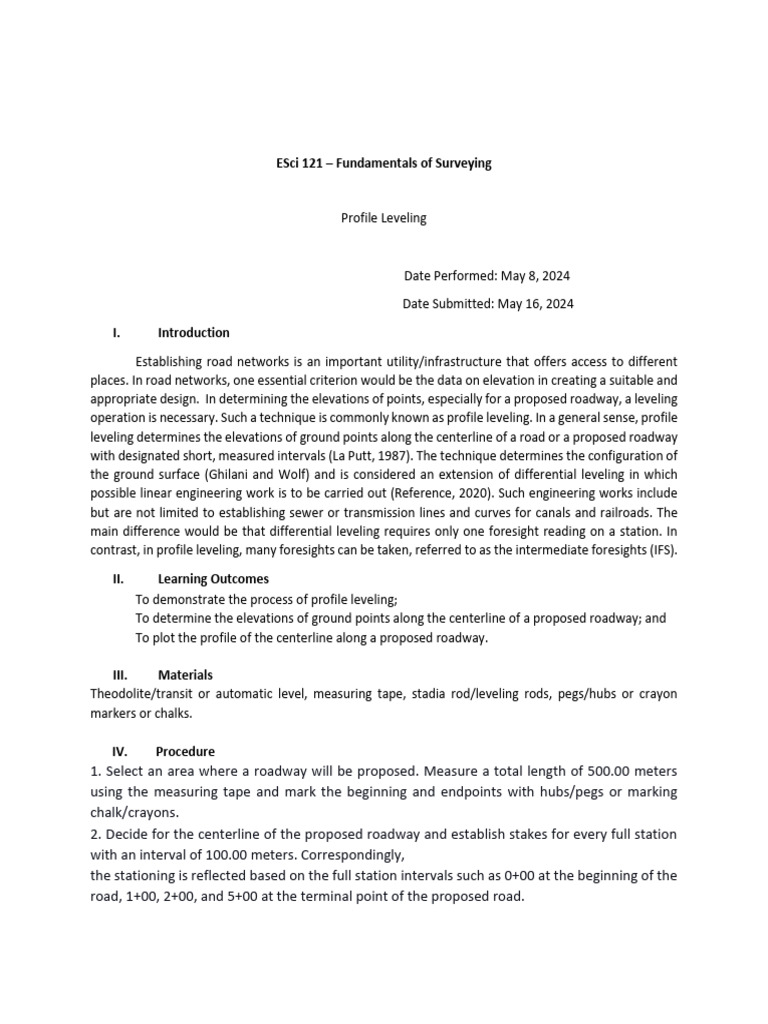 Profile Leveling for Roadway Design | PDF