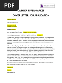 Supermarket Job Application Cover Letter