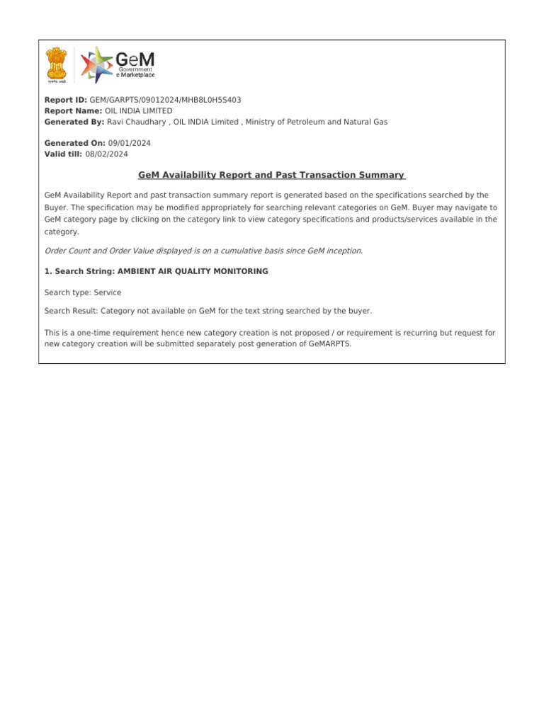 GeM Availability & Transaction Summary Report | PDF