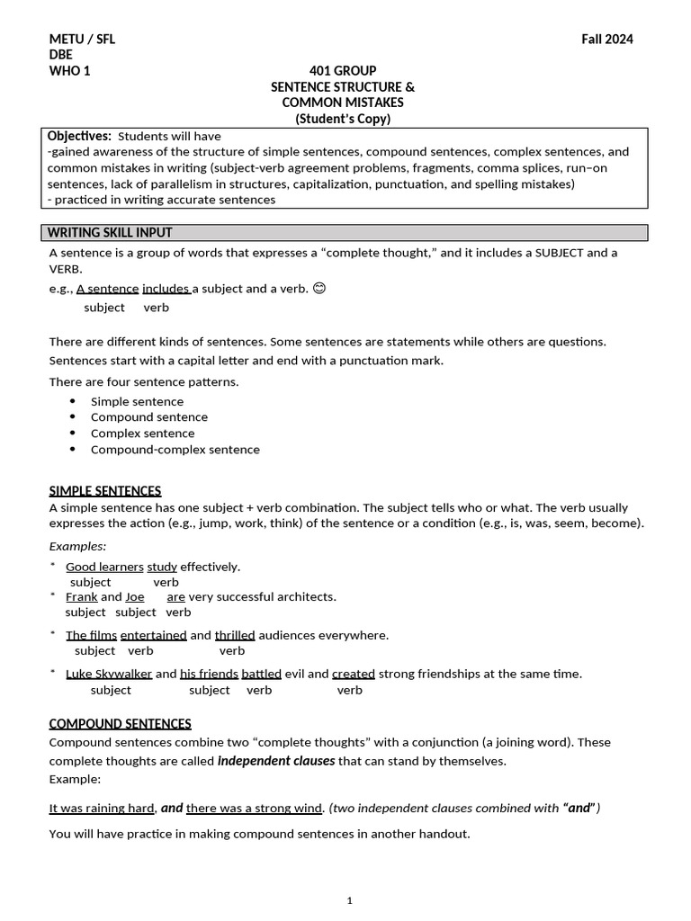 401 WHO 1 SS (Sentence Structure and Common Mistakes) | PDF | Subject ...