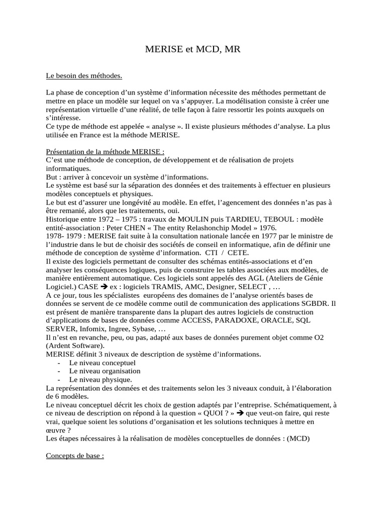 Introduction à la méthode MERISE | PDF | Informatique