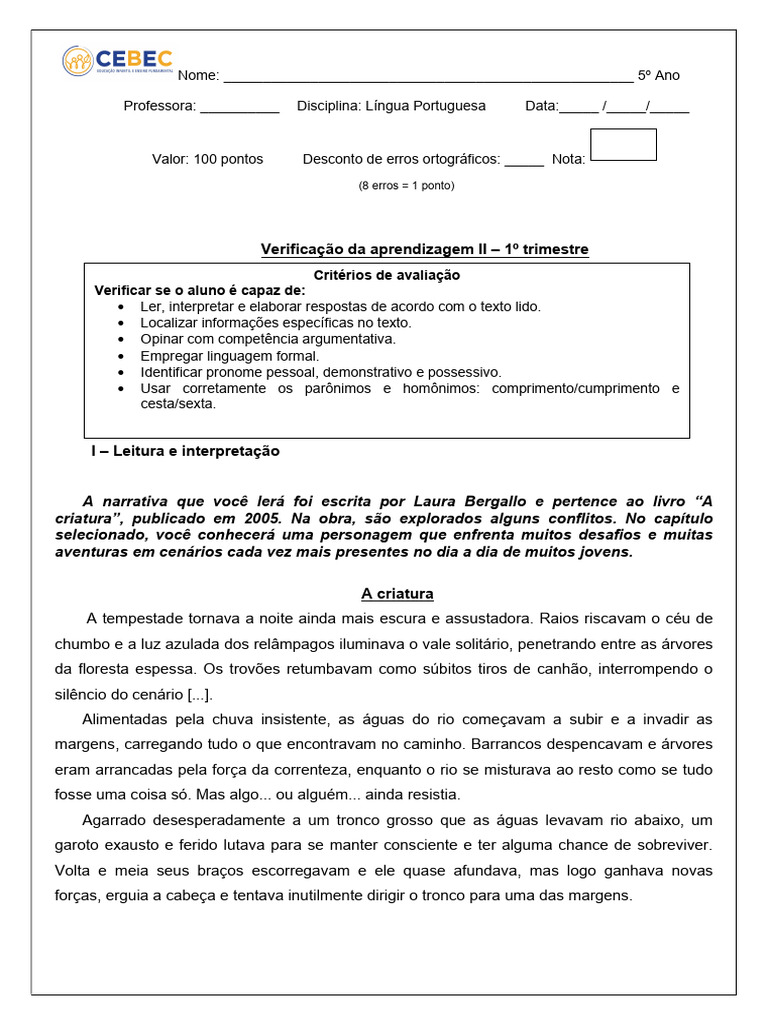 Prova de Língua Portuguesa II - 1o Trimestre | PDF | Motocicleta | Pronome
