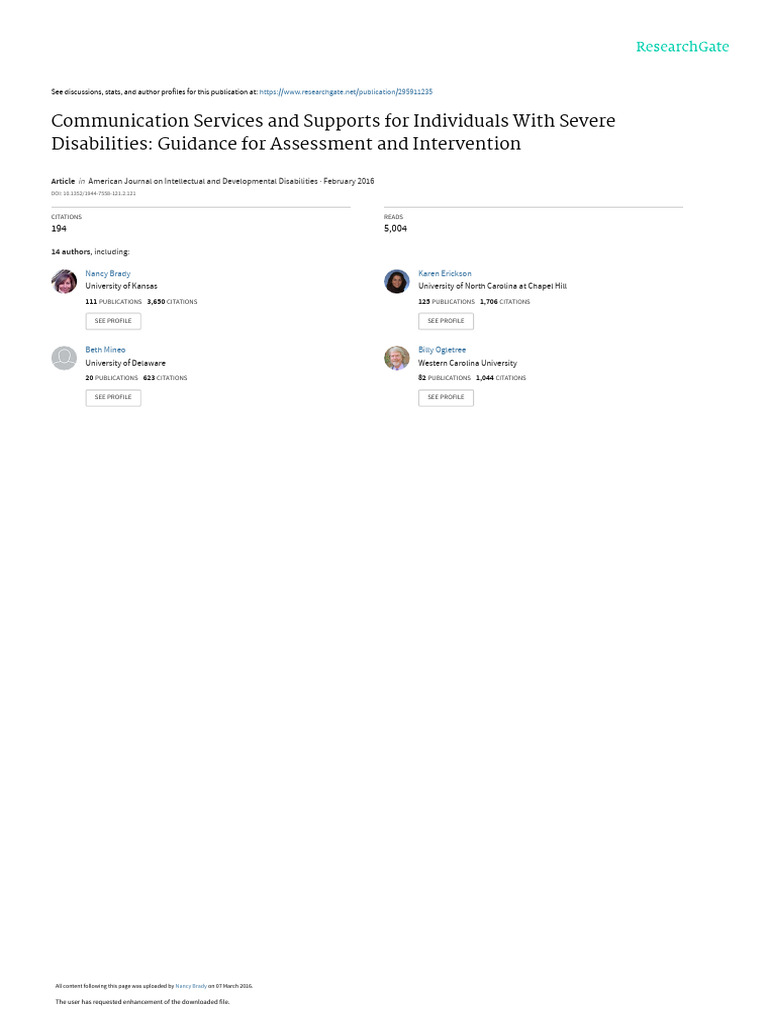 Communication Support for Severe Disabilities | PDF | Intellectual ...