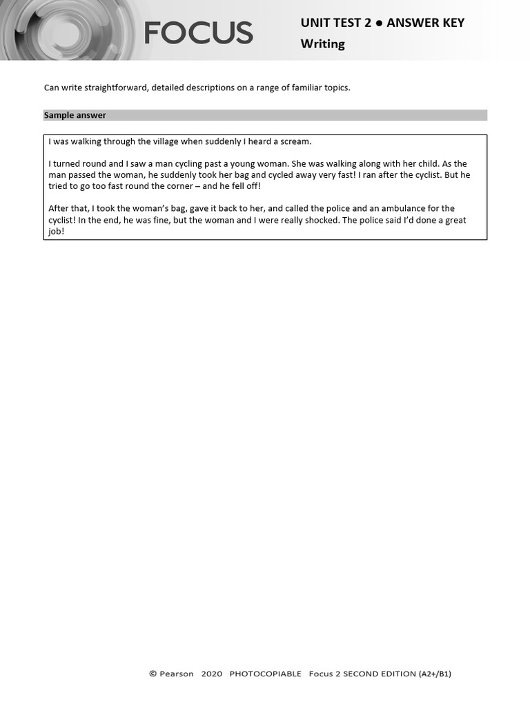 Focus2 2E Unit Test Writing Unit2 ANSWERS | PDF | Vocabulary | Cognition